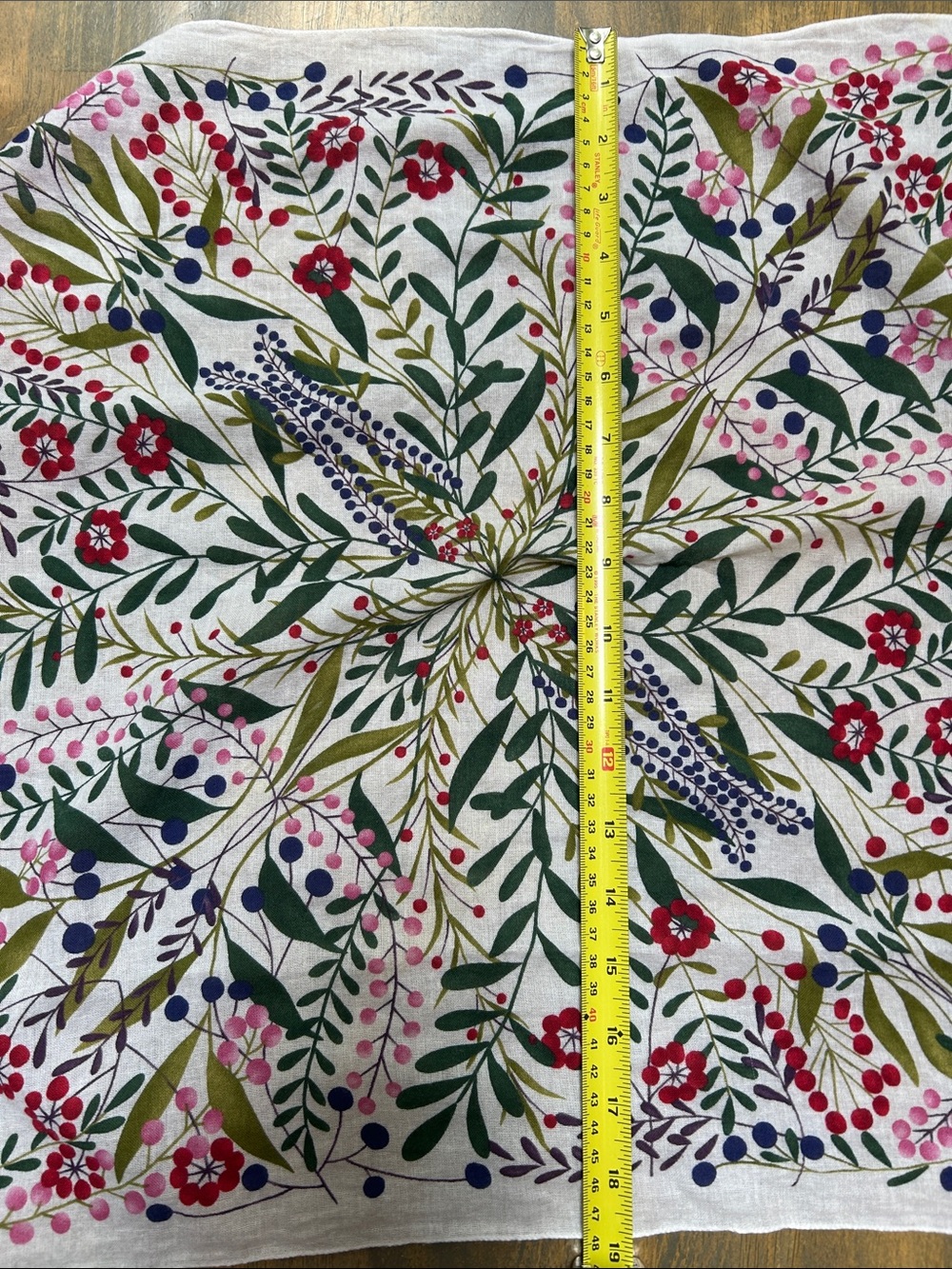Floral Printed Linen Scarf - White with Multi-Color Botanical Design block print - Picture 3 of 4